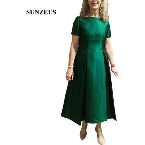Vestidos De Madrina Emerald Green Bride Mother Dress With Short Sleeves A-line Ankle Length Satin Women Formal Gowns Lady Dress