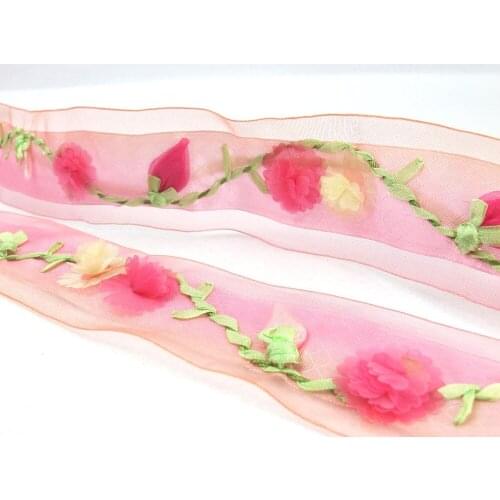 1 Yard 1 5/8 Inch Ombre Polyester Embroidered Ribbon Trim|Floral Lace Supplies|Bow Making Hair Material