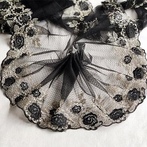 2yards gold black lace trim handmade hair accessories width 22CM Clothing sewing DIY wedding dress skirt Africa lace fabric