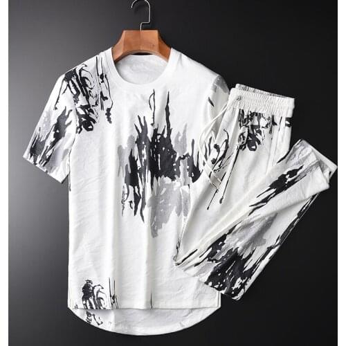 21C Summer Mens Sets (T-SHIRTS+PANTS) Luxury Allover Printed Short Sleeve Man Sets Plus Size 4xl Fashion Slim Fit Men Sets