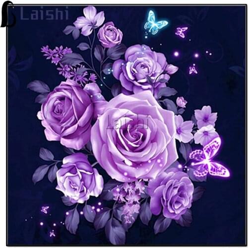Diamond Embroidery Flowers Diamond Painting Cross Stitch Kits purple Rose Full Round square Resin Diamond Mosaic Home Decoration