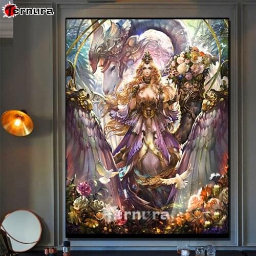 Oriental woman DIY diamond embroidery diamond painting cross stitch kit Angel woman and mythical beast rhinestones mosaic decor