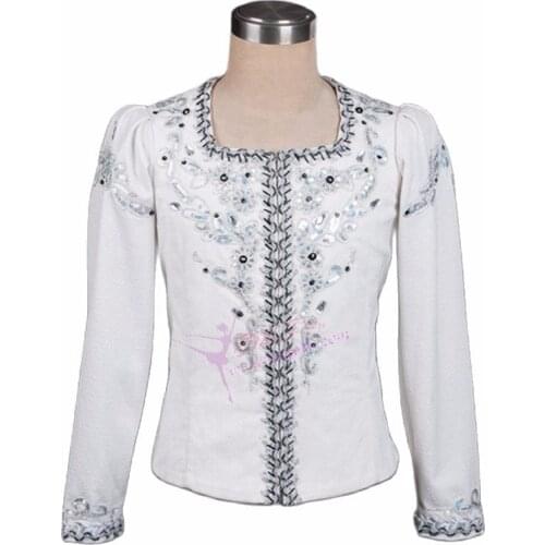 White Silver Boys Professional Ballet Costume Dance Top,Stage Performance Ballet Tunic,Mens Ballet Jacket Outwear Coat Male