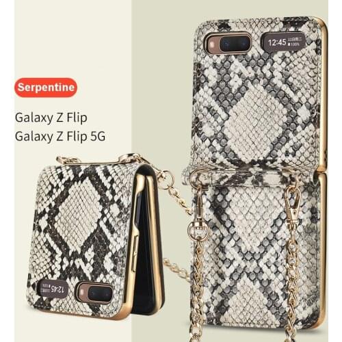 Luxury Leather Magnetic Case for Samsung Galaxy Z Flip 5G Fold Shoulder Bags Case with Chain Strap for Galaxy Z Flip F7070 F7000