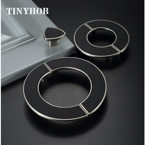 TINYHOB Black Zinc Alloy Cabinet Handles and Knobs Modern Kitchen Wardrobe Handle Drawer Pulls Simple Leather Furniture Handles