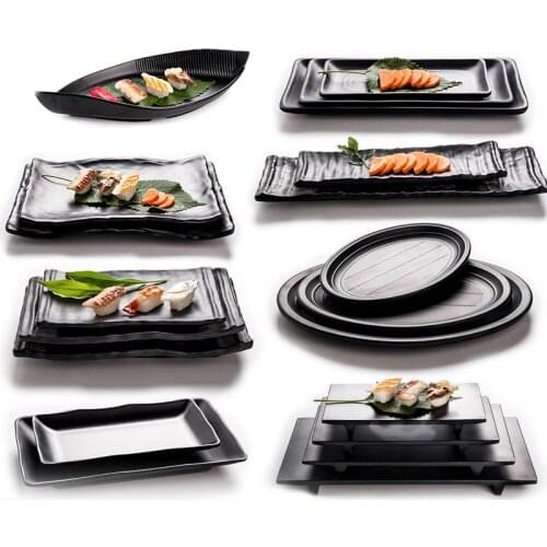 Black Frosted Melamine Japanese Sushi Barbecue Plate Imitation Porcelain Beef Plate Hot Pot Tableware