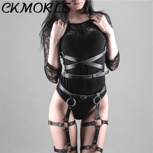 CKMORLS Women Sexy Lingerie Body Bondage Leather Harness Belt High Waist Garter Belt Suspenders Belt Punk Goth Stockings Gothic