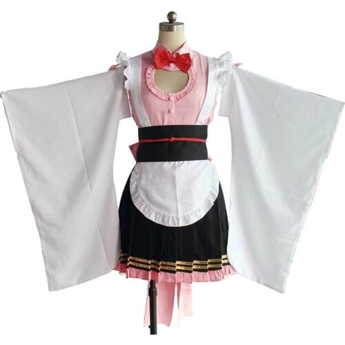 Demon Slayer: Kimetsu No Yaiba Cosplay Costume Kanroji Mitsuri Lolita Pink Kimono Maid Uniform Anime Hollow Out Dress Drop Ship