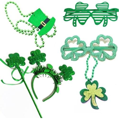 St Patricks Day Themed Party DIY Parades Cosplay Decorations Shamrock Clovers Hats Balloons Necklace Glasses Accessories ST01