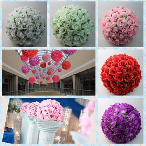 12 Inch Artificial Silk Rose Flowers Kissing Balls With Green Leafs For Wedding Christmas Ornaments Party Decoration Supplies