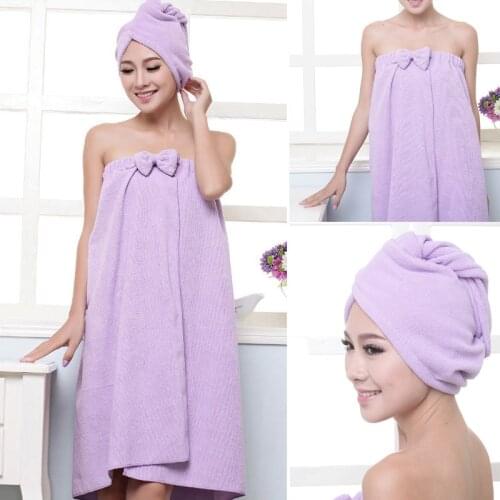 Soft Microfiber Magic Absorbent Dry Spa Bath Towel Beach Bathrobe+Cap for Women Girls FreeHome & Garden Home Textile