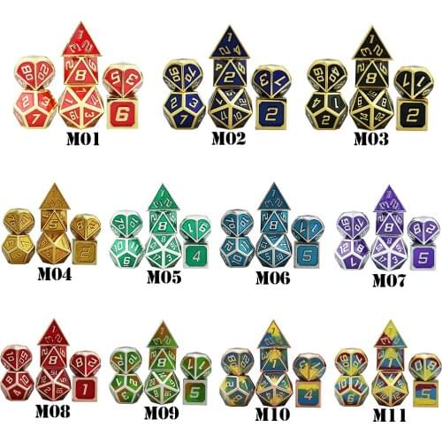 Top Grade Shiny Dice Set Metal 26 Styles +1pc Bag D4 D6 D8 D10 D12 D20 for Role Playing DND RPGs Board Game As Gift