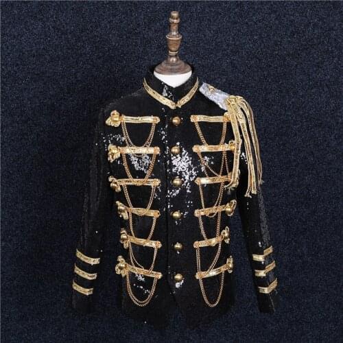 Man Black Sequins Golden Decoration Single Breasted Casual Suit Male Fashion Slim Fit Philharmonic Society Performance Costumes