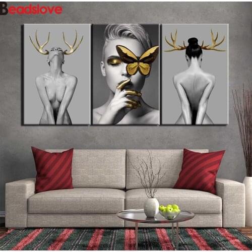 5d diy diamond Painting Full Drills Nude Women Butterfly Diamond embroidery Abstract art Pictures for Living Room 3pcs Decor