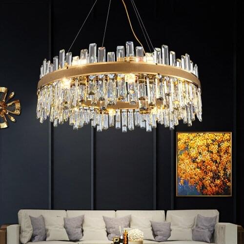New modern crystal chandelier for living room luxury dining room round hang lamp gold stainless steel led cristal light fixture