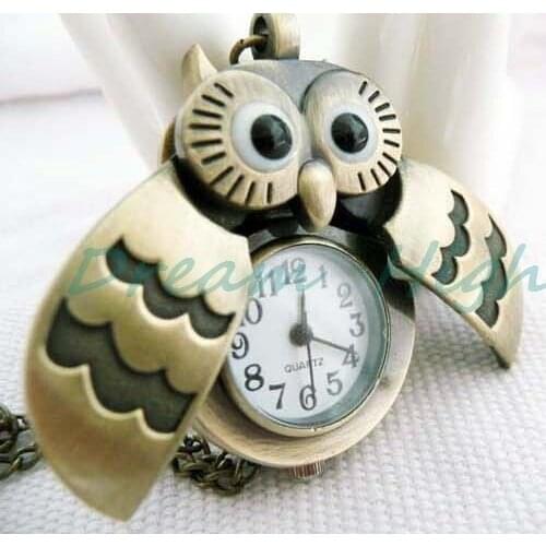New Arrival pocket watch Fashion Owl Necklace Vintage Chain Necklace Bronze 12pcs/lot Pormotional Gift Free Shipping