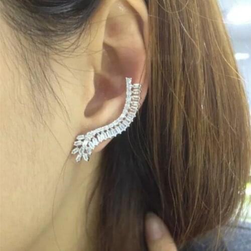 New Korean Crystal Angel Wing Earrings For Women Luxury Jewelry Statement Crystal Clip Earring Zk30