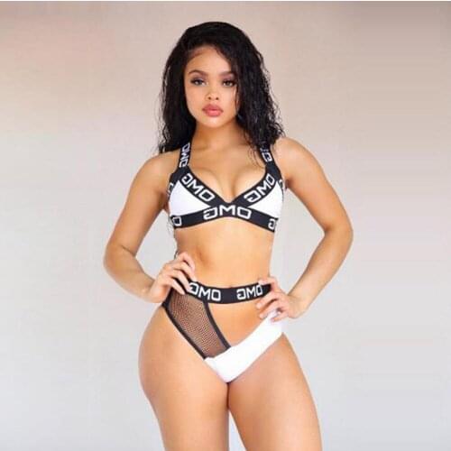 New English alphabet bandage mesh stitching sports models sexy European and American bikini women