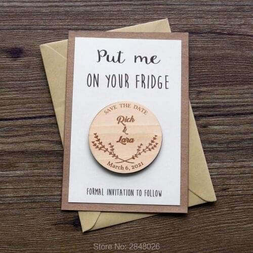 Personalized Rustic wreath save the date magnet, Wooden Saved the Date, Wedding birthday baby bridal shower party favors gifts