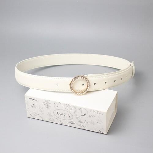 Diamond belt womens jeans in summer fashion versatile leather cowhide white black decorative belt