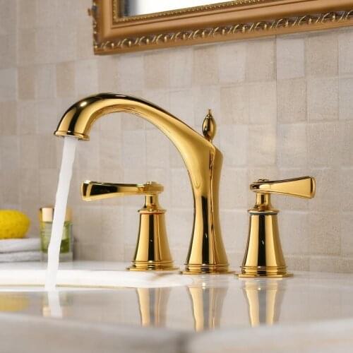 Luxury gold brass bathroom sink faucet three holes two handles basin sink faucet cold hot mixer tap high quality faucet
