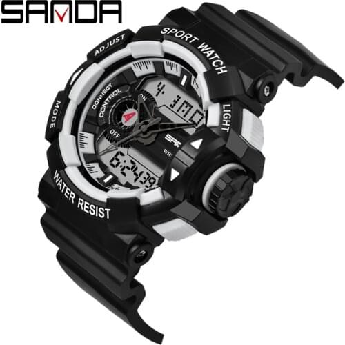 SANDA Fashion Didtal Watch Men Stopwatch Alarm-Clock Date Display Luminescence Mode 12/24hours Time Format Sports Wristwatch