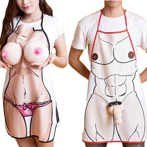 Funny Sexy 3D Printed Apron Kitchen Cooking Delantal Party Avental Fancy Dress Tablier Cuisine For Lover Gift