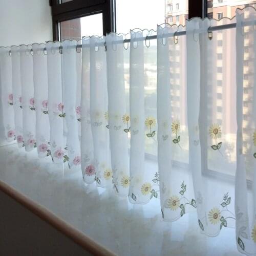 Yellow/Pink Small Flowers Short Curtains Fabric 1PC Grommet Top(Rings) Half Tulle Curtain for Window Kitchen Cabinet DL-HM380-30