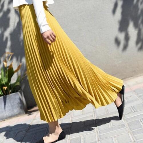2020 Autumn & Winter New Arrival Korean Style Ankle-length Long Pleated Skirt Elegant Chiffon Skirt Office Skirts Free Shipping