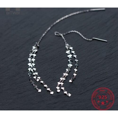 925 Sterling Silver Fashion Dangle Hanging Rhinestone Long Drop Earrings Ear Line For Women Simple Snake Chain Tassel Jewelry