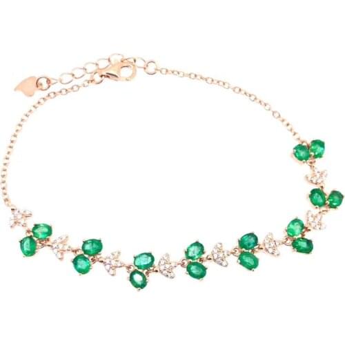 Fashion Flower Stamen scissors Natural green emerald Bracelet Natural gemstone Bracelet 925 silver bracelet girl party jewelry