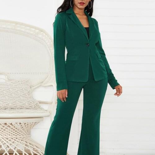 Woman Vintage Green Loose Blazer Suits 2021 Spring Elegant Female Office Solid Matching Sets Ladies High Wasited Pants Suit