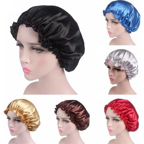 1pc Silk Salon Bonnet Women Sleep Shower Cap Bath Towel Hair Dry Quick Elastic Hair Care Bonnet Head Wrap Hat