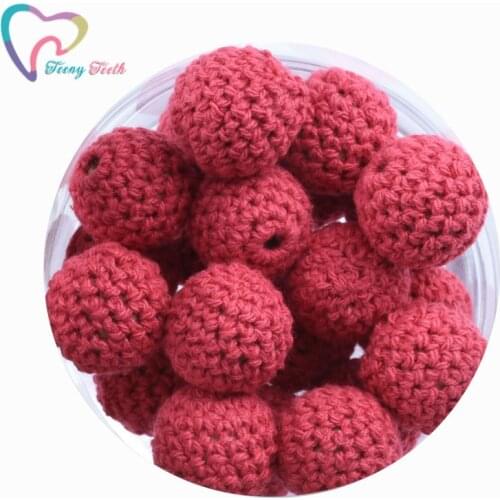 10 PCS Red Wooden Round Crochet Beads Natural Round Crocheted Wood Beads For DIY Handmade Baby Toys Birthday Gift Jewelry Making