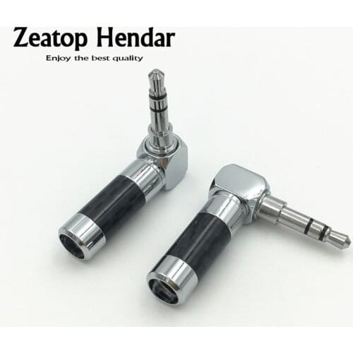 10Pcs Carbon Fiber Body Rhodium Plated 1/8" 3.5mm 3 Pole Right Angle L Stereo Male Plug Audio Jack Connector