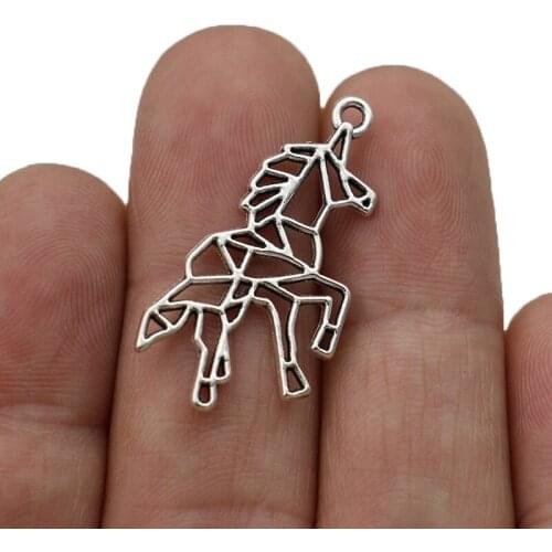 10pcs Antique Silver Plated Origami Unicorn Charms Pendants for Jewelry Making Necklace DIY Handmade Craft 33x16mm