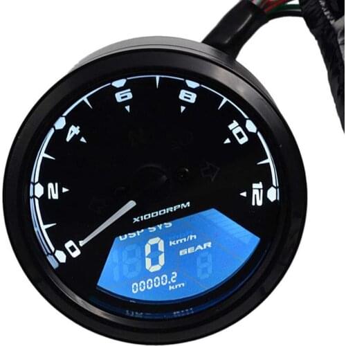 12000 RMP km/h/mph Universal LCD Digital Odometer Speedometer Tachometer Gear indicator Fits For 1/2/4 Cylinders Motorcycle