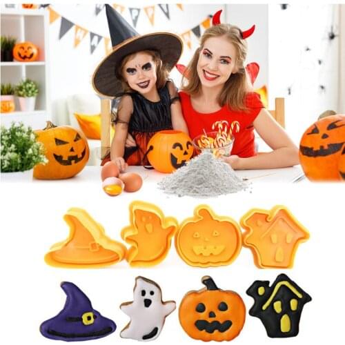 4pc Sugar Cake Biscuit Decoration Embossing Halloween Pumpkin Ghost Witch Castle Decor Kids Favor Halloween Party Biscuit Mould