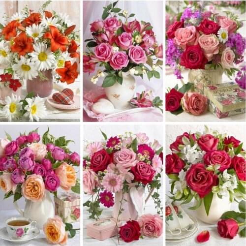 Huacan 5D Diamond Painting New Square Rhinestones Vase Diamond Embroidery Mosaic Flower Needlework Gift Home Decoration