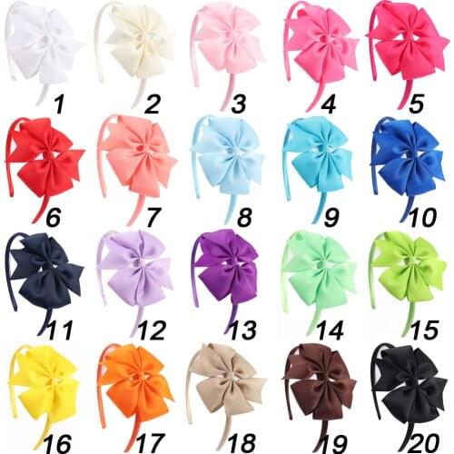 CN 1PC 4" Grosgrain Ribbon Bow Headband Hair Accessories Hairband For Girls Baby Kids Gift Soild Hair Bows Headwear 20 Colors