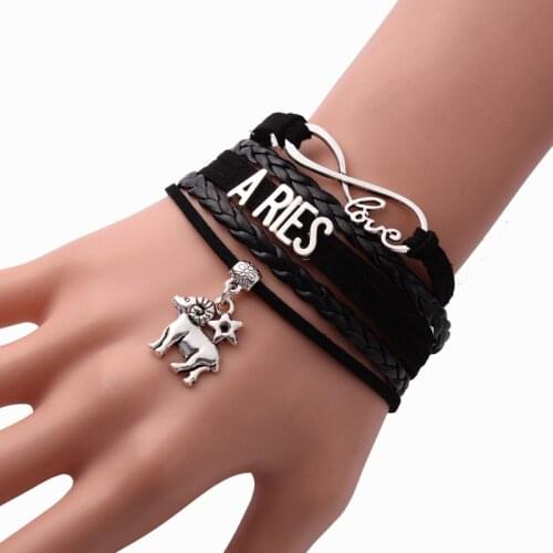 12 Constellation Bracelet Multilayer Black Weave Metal Buckle Charm Leather Bangles Womens Men Jewelry Fashion Bracelets Jewelry