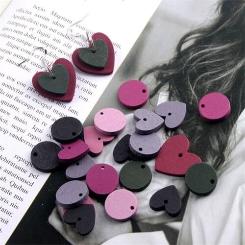 10pcs Colorful Wood Spacer Beads Heart Round Bead for DIY Earrings Making Pendants Charms Hair Accessories Jewelry Findings