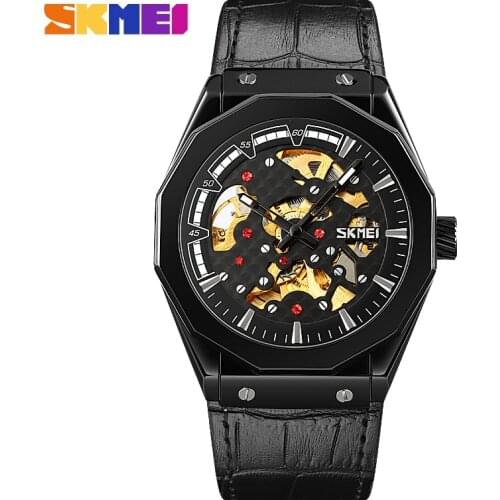 Mens Business Automatic Watch Fashion Brand Wristwatch Top Luxury SKMEI Mechanical Watches Hollow Out Wristwatches For Gift