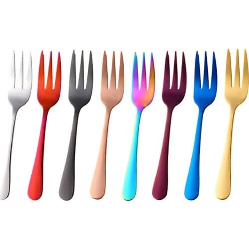 Dessert Pastry Fork Multicolor Rainbow Stainless Steel Cake Notched Small Fork 67JB