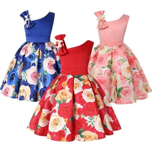 Girls Dress For Kids Clothes Flower One-shoulder Pageant Birthday Wedding Party Princess Children Dress 3 4 5 6 7 8 9 years