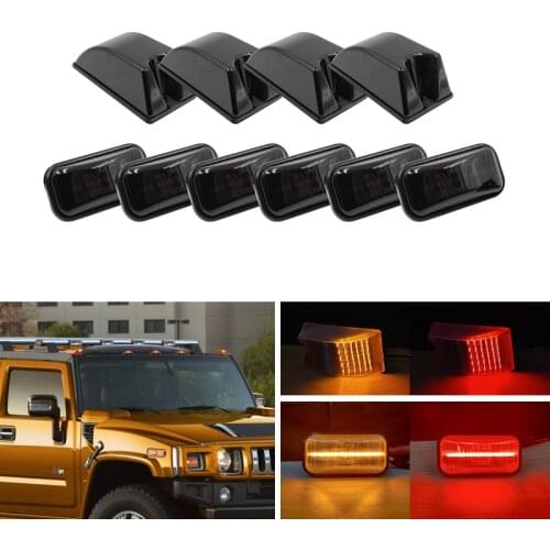 Smoked 10x Front & Rear Amber Red Led Roof Cab Marker Lights Kit For Hummer H2 2003-2009