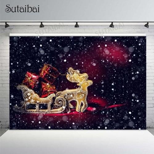 Merry Christmas Photography Backdrop Night Gifts Sleigh Photo Background Birthday Party Customized Poster Banner Photocall Props