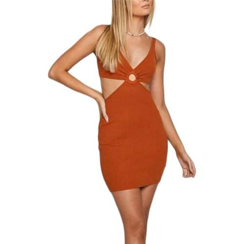 Hirigin Knitted Mini Dresses for Women Summer 2021 Elegant Sexy Party Cut Out Backless Bodycon Dress Sleeveless Hollow Out Dress