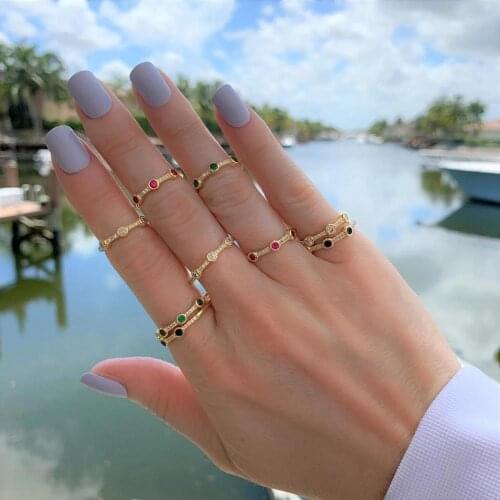 100% 925 sterling silver full size stack stackable fashion girl women jewelry birthstone gold filled green red mix color cz ring