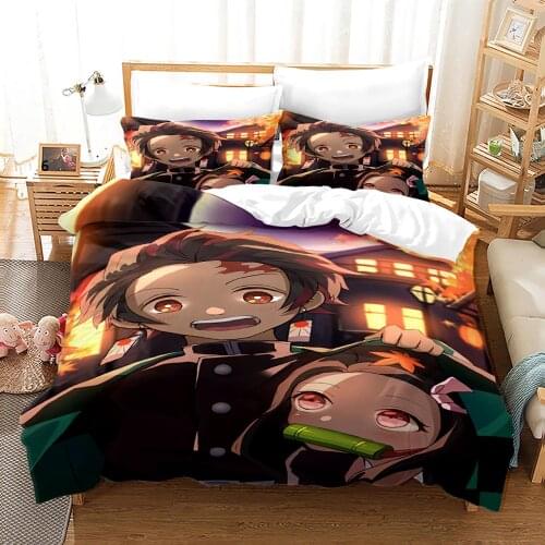 Demon Slayer Bedding Set Single Twin Full Queen King Size Demon Slayer Bed Set Children Kid Bedroom Duvetcover Sets 3D Print 030